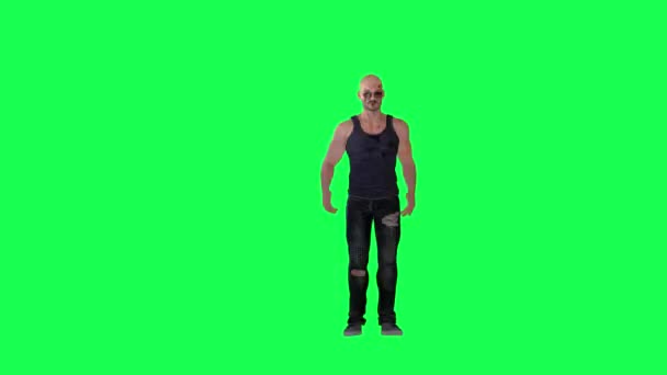Kriminální Muž Drogově Závislý Gangster Atletickým Tělem Zelené Obrazovce Vysokou — Stock video