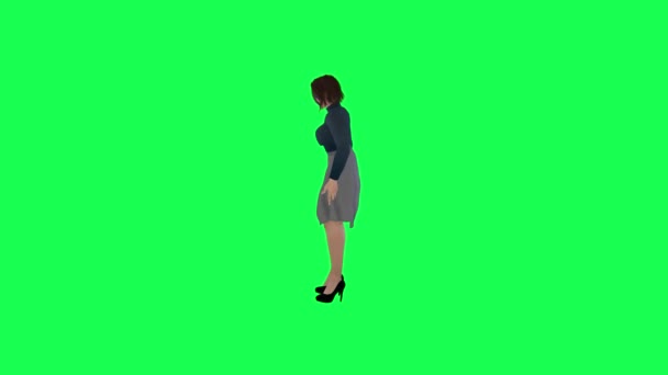 Egy Kövér Pufók Testű Nagy Mellekkel Zöld Vásznon Tengerészkék Ruhával — Stock videók