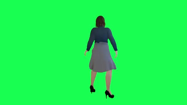 Kobieta Grubym Pulchnym Ciałem Dużym Biustem Zielonym Ekranie Granatowej Sukience — Wideo stockowe