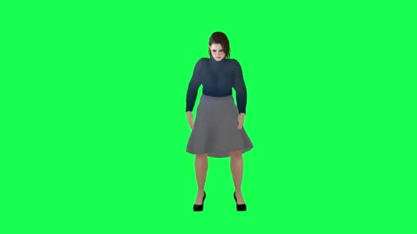Žena Tlustým Baculatým Tělem Velkým Prsem Zelené Obrazovce Námořnicky Modré — Stock video