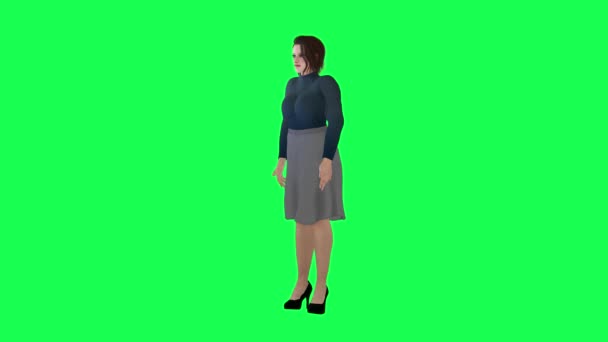 Egy Kövér Pufók Testű Nagy Mellekkel Zöld Vásznon Tengerészkék Ruhával — Stock videók