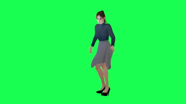 Donna Magra Con Grande Corpo Schermo Verde Con Abito Lungo — Video Stock