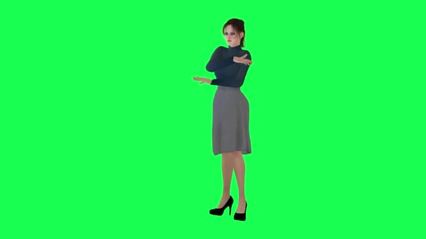Sıska Bir Kadın Yeşil Perdeli Uzun Bir Stein Elbisesi Uzun — Stok video