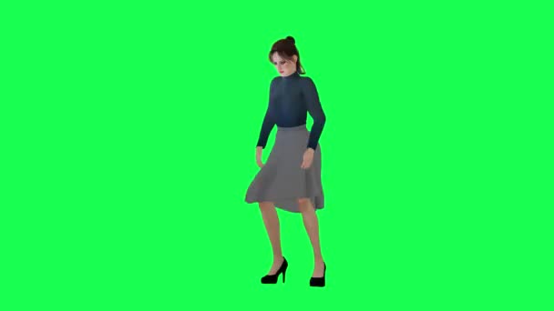 Mujer Delgada Con Cuerpo Grande Pantalla Verde Con Vestido Largo — Vídeos de Stock