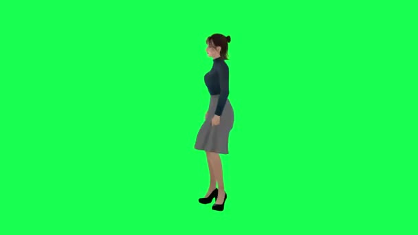 Slim Kobieta Dużym Ciałem Zielonym Ekranie Długim Steinem Sukienka Granatowym — Wideo stockowe