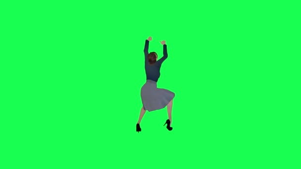 海軍のタートルネックと長いツチのスカートと黒のハイヒールと背の高い高さとメイクで白い日焼けした肌を持つ緑色のスクリーンの大きなボディを持つスリム女性 — ストック動画