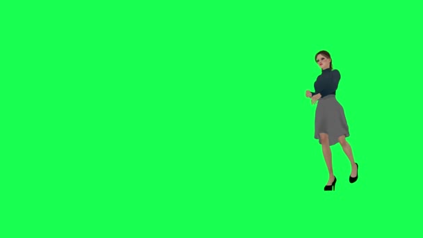 Štíhlá Žena Velkým Tělem Zelené Obrazovce Dlouhými Stehenními Šaty Námořnickým — Stock video