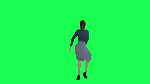 身材苗条的女人 身材高大 绿色荧幕 黑色高跟鞋 白皙的皮肤 身材高挑 妆容迷人 — 图库视频影像