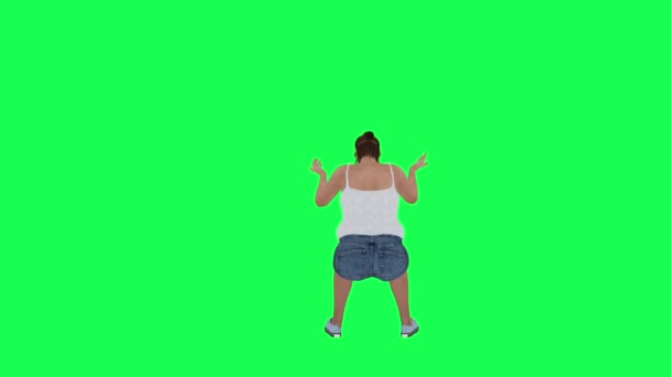 Μια Χοντρή Γυναίκα Μεγάλο Σώμα Πράσινη Οθόνη Λευκή Κούνια Και — Αρχείο Βίντεο