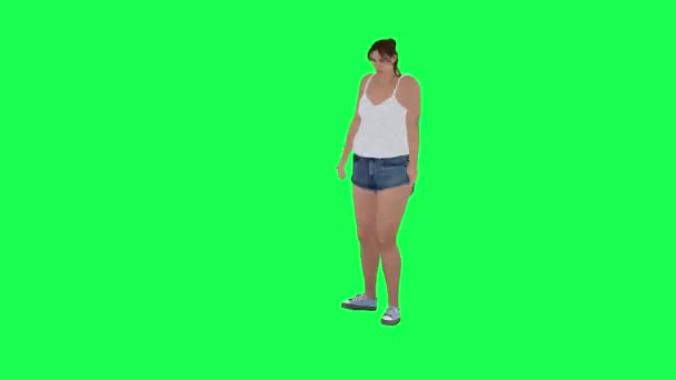 Een Dikke Vrouw Met Een Groot Lichaam Groen Scherm Met — Stockvideo
