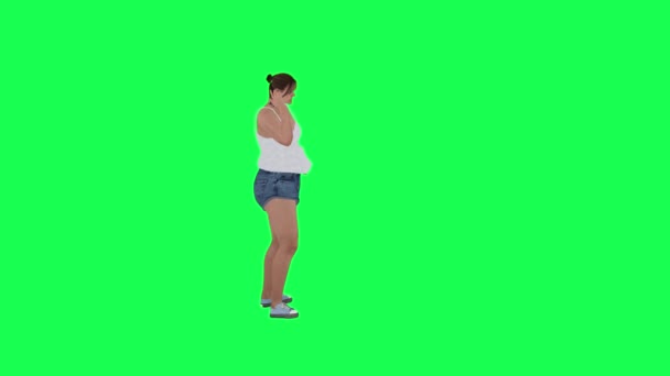 Μια Χοντρή Γυναίκα Μεγάλο Σώμα Πράσινη Οθόνη Λευκή Κούνια Και — Αρχείο Βίντεο