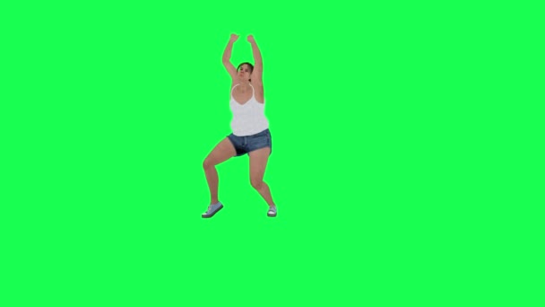 Una Donna Grassa Con Grande Corpo Schermo Verde Con Altalena — Video Stock