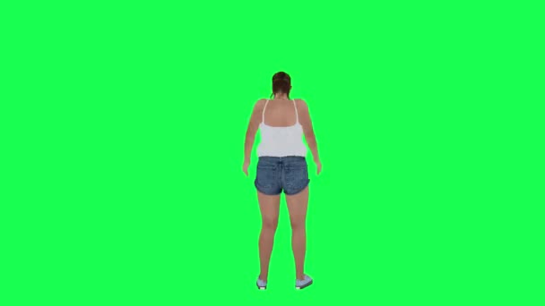 Толстая Женщина Большим Телом Зеленом Экране Белыми Качелями Синими Львиными — стоковое видео