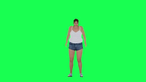 Una Mujer Gorda Con Cuerpo Grande Una Pantalla Verde Con — Vídeos de Stock