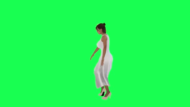 Wysoki Kobieta Brązowej Skóry Zielonym Ekranie Długim Białym Sarong Białe — Wideo stockowe