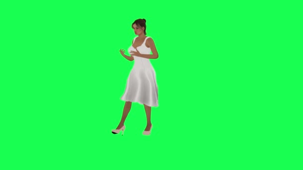 Lång Kvinna Med Brun Hud Grön Skärm Med Lång Vit — Stockvideo