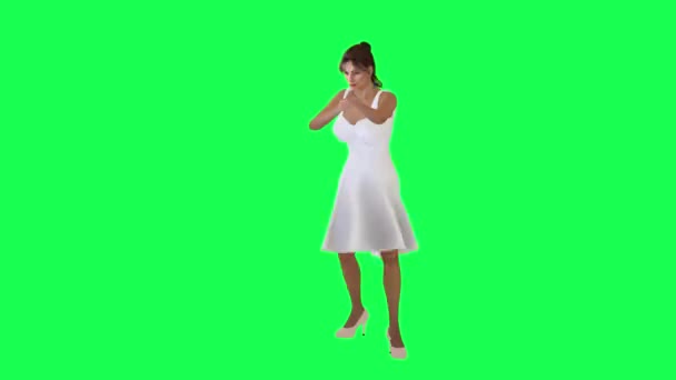 Egy Magas Barna Bőr Egy Zöld Képernyőn Egy Hosszú Fehér — Stock videók