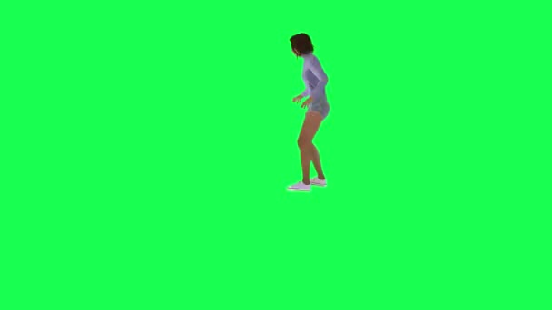 Egy Lány Sportos Test Alak Vékony Zöld Képernyőn Magas Magasságban — Stock videók