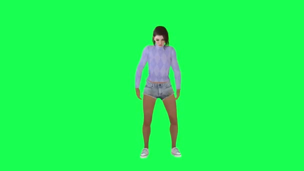 Una Chica Con Cuerpo Atlético Figura Delgada Pantalla Verde Con — Vídeos de Stock