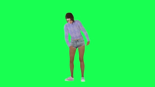 Egy Lány Sportos Test Alak Vékony Zöld Képernyőn Magas Magasságban — Stock videók