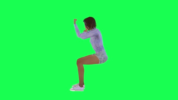 Девушка Спортивным Телом Фигурой Тонким Зеленым Экраном Высоким Ростом Длинным — стоковое видео