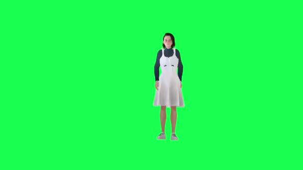 Ένα Κορίτσι Μια Λεπτή Φιγούρα Στην Πράσινη Οθόνη Φορώντας Ένα — Αρχείο Βίντεο
