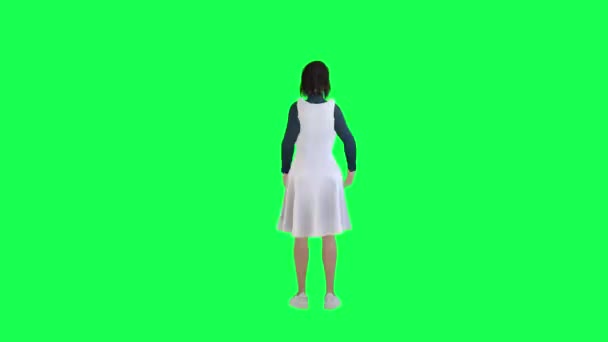 Girl Slim Figure Green Screen Wearing Long Navy Blue Stein — Stock Video
