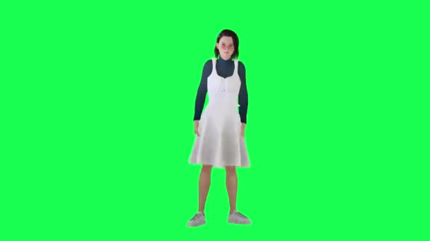 Dziewczyna Cienką Figurą Zielonym Ekranie Długiej Sukience Marynarki Biały Sarafan — Wideo stockowe