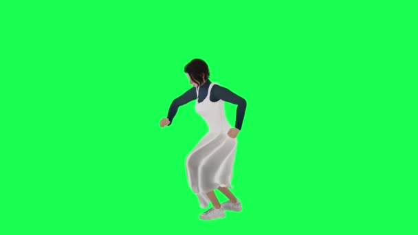 Дівчина Тонкою Фігурою Зеленому Екрані Довгій Темно Синій Плаття Стейк — стокове відео