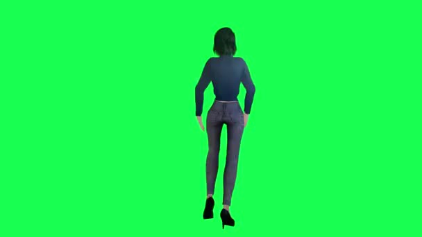 Dziewczyna Cienkim Ciałem Sportowym Barbie Zielonym Ekranie Wysokim Wzrostem Ramionami — Wideo stockowe