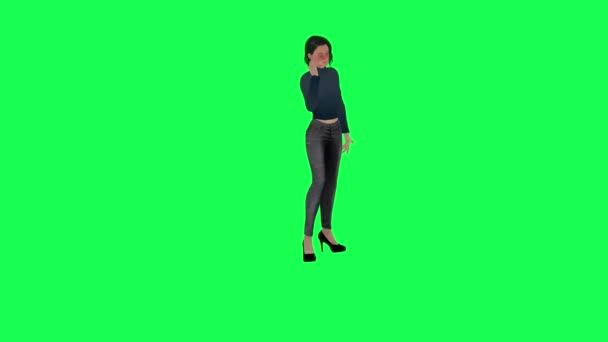 Een Meisje Met Een Dun Lichaam Een Sport Barbie Groen — Stockvideo