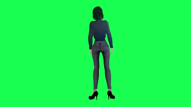 Dívka Hubeným Tělem Sportovní Barbie Zelené Obrazovce Vysokou Výškou Pažemi — Stock video