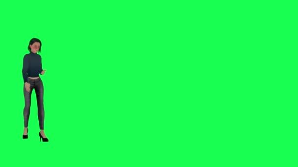 Дівчина Тонким Тілом Спортивним Барбі Зеленому Екрані Високою Висотою Руками — стокове відео
