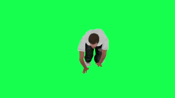 Delgado Hombre Criminal Pantalla Verde Con Camiseta Blanca Pantalones Negros — Vídeo de stock