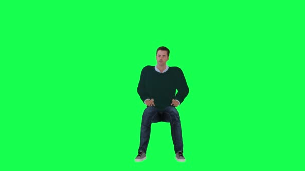 Man Normal Athletic Body Green Screen Tall Height Long Arms — Stock Video