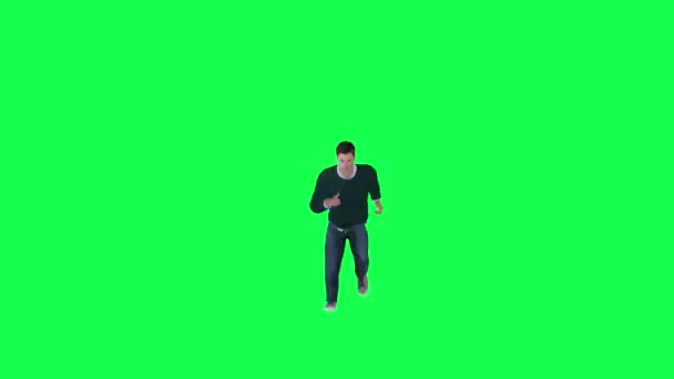 Hombre Con Una Figura Atlética Normal Pantalla Verde Con Altura — Vídeo de stock