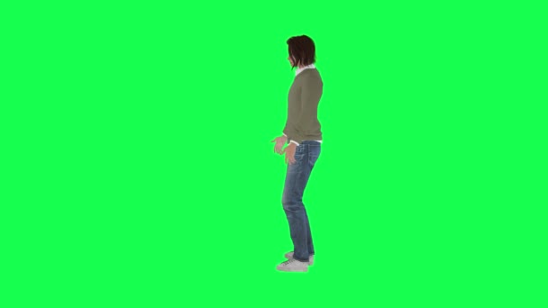 Una Chica Con Cuerpo Normal Una Altura Alta Pantalla Verde — Vídeos de Stock