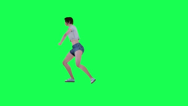 Slim Žena Zelené Obrazovce Bílou Pletí Make Tvář Krátké Nedbalé — Stock video