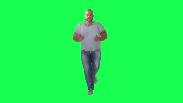Muž Baculatým Atletickým Tělem Zeleném Plátně Tmavobílými Šaty Krátkými Rukávy — Stock video
