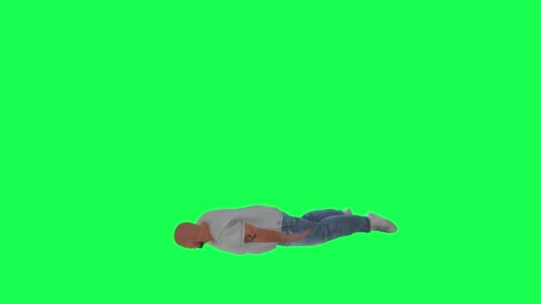 Muž Tlustým Atletickým Tělem Zeleném Plátně Tmavobílými Krátkými Rukávy Bílými — Stock video