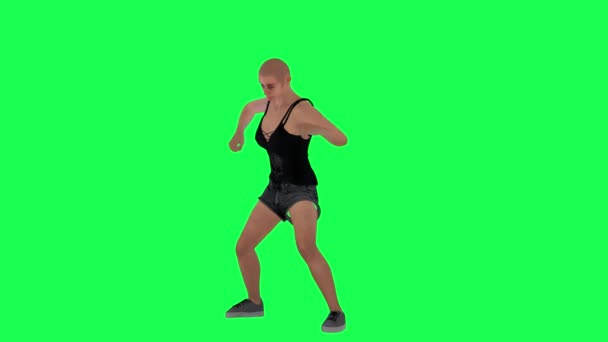 Femme Mince Dans Écran Vert Sans Cheveux Avec Visage Corps — Video