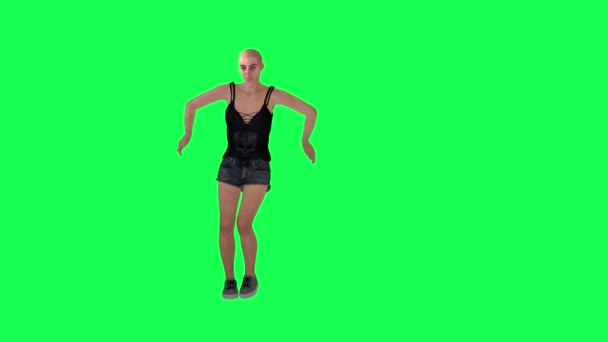 Szczupła Kobieta Zielonym Ekranie Bez Włosów Blizną Twarzy Ciele Oraz — Wideo stockowe