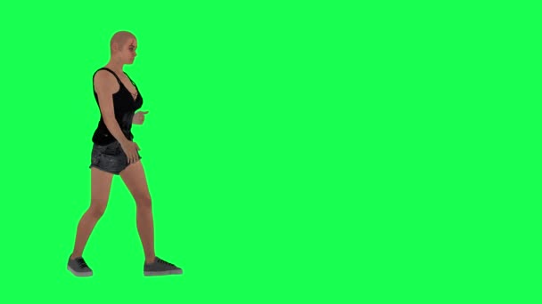 Mujer Delgada Pantalla Verde Sin Pelo Con Cara Cuerpo Cicatrizado — Vídeo de stock