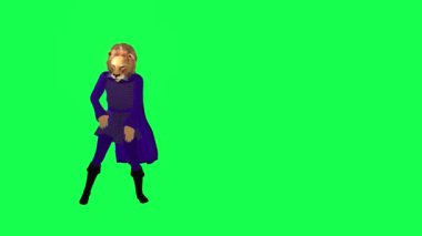 Üç boyutlu animasyon aslan kralı ön açıdan dans eden samba yeşil ekran karakter çizgi filminde izole edilmiş şirin kroma anahtar arka plan animasyonu