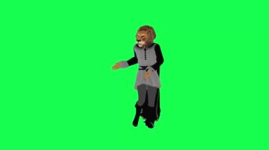 3D orman kralı, yeşil ekran karakter karikatüründe izole edilmiş, dik açıyla salsa yapıyor.