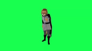 3D animasyon aslan gri siyah elbise içinde dans eden hip hop dik açıyla yeşil ekran karakter karikatüründe izole tatlı kroma anahtar animasyonu