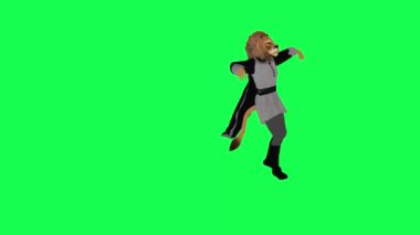 3D animasyon mutlu aslan dansı profesyonel izole edilmiş sol açı yeşil ekran karakter çizgi film şirin kroma anahtar arka plan animasyonu