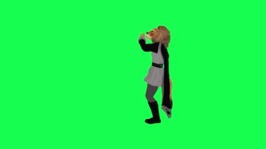 3D karikatür aslanı dans eden hip hop popo izole edilmiş sağ açı yeşil ekran karakter çizgi film şirin kroma anahtar arka plan animasyonu