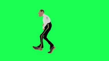 3D kel, zayıf, uzun boylu, yaralı bir adam baş ağrısı çekiyor. Sağ açı, izole edilmiş yeşil ekran karakteri. Sevimli kroma anahtar arka plan animasyonu.