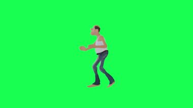 3D bağımlı uzun sıska adam salsa yapıyor arka açı izole edilmiş yeşil ekran karakteri şirin kroma anahtar arka plan animasyonu